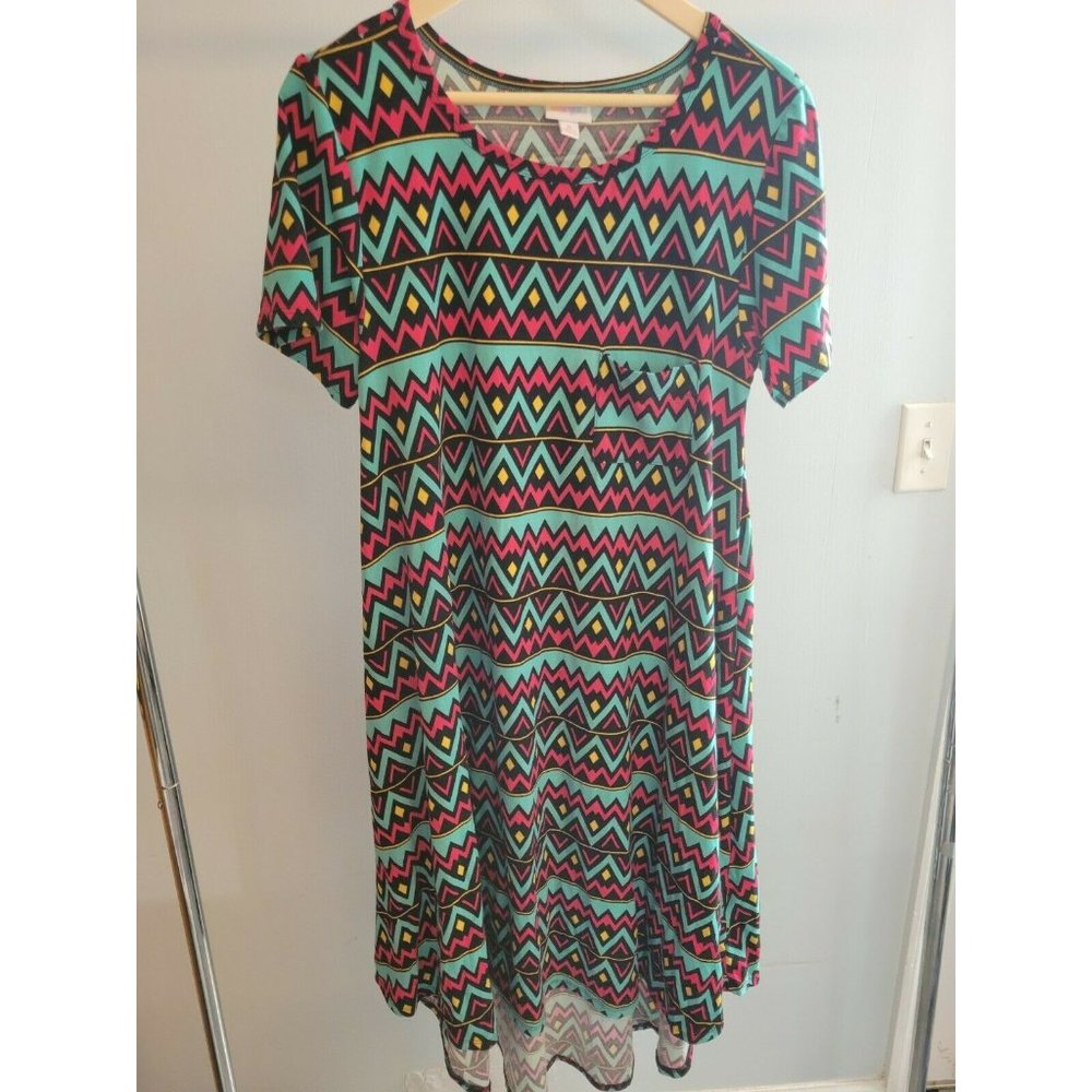Lularoe Carly Blue Pink and Yellow Aztec Pattern